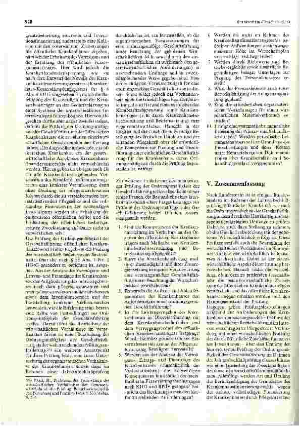 Vorschauseite 5: Zur Prüfung der Ordnungsmäßigkeit der Geschäftsführung öffentlicher Krankenhäuser im Rahmen der Jahresabschlußprüfung