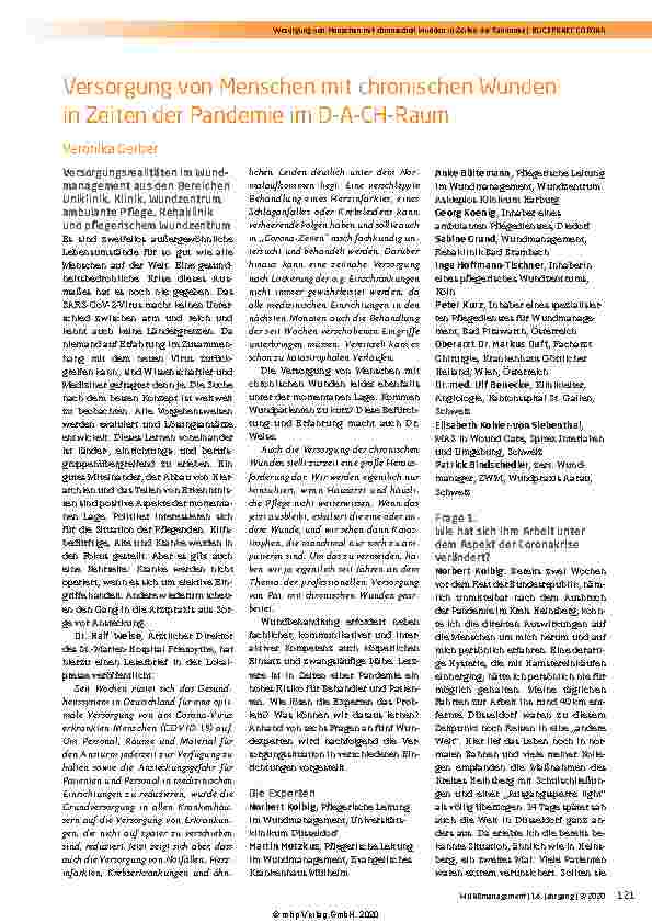 Vorschauseite 1: Versorgung von Menschen mit chronischen Wunden in Zeiten der Pandemie im D-A-CH-Raum