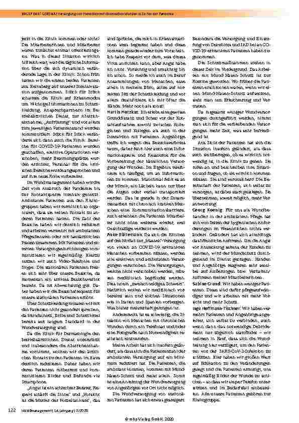Vorschauseite 2: Versorgung von Menschen mit chronischen Wunden in Zeiten der Pandemie im D-A-CH-Raum