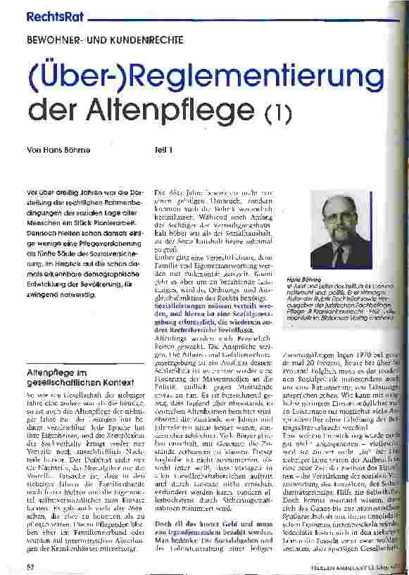 Vorschauseite 1: (Über-)Reglementierung der Altenpflege Bewohnerund Kundenrechte, Teil 1