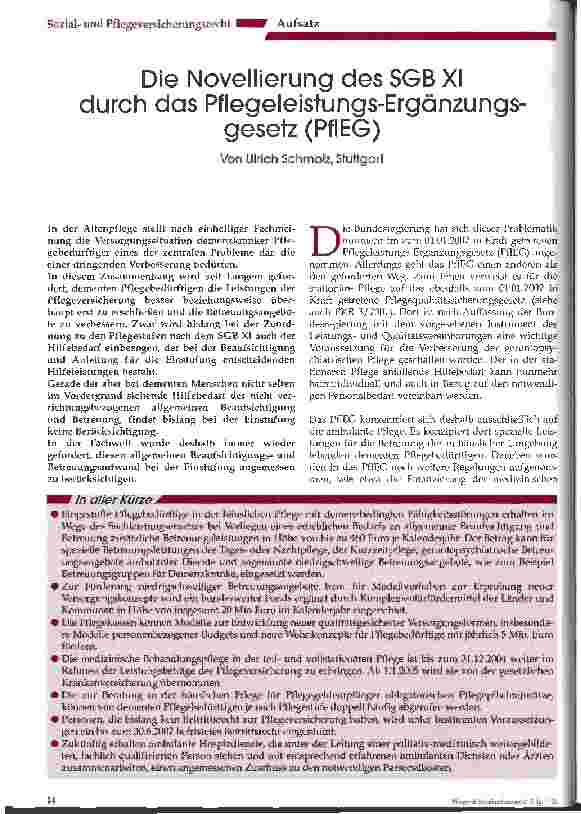 Vorschauseite 1: Die Novellierung des SGB XI durch das Pflegeleistungs-Ergänzungsgesetz (PflEG)