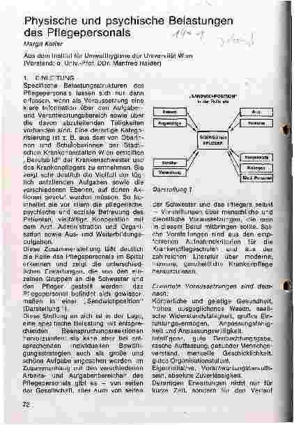 Vorschauseite 1: Physische und psychische Belastungen des Pflegepersonals