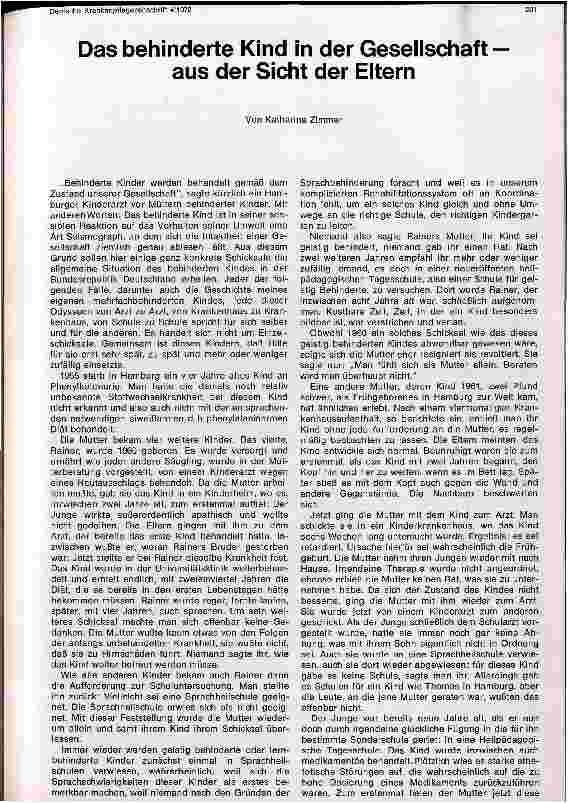 Vorschauseite 1: Das behinderte Kind in der Gesellschaft - aus der Sicht der Eltern