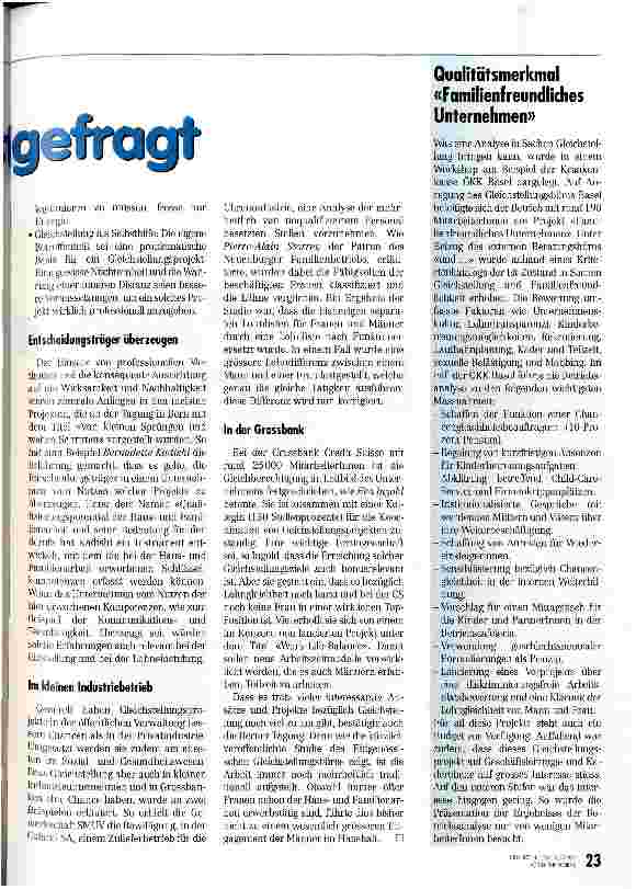 Vorschauseite 2: Mehr Professionalität ist gefragt Gleichstellung im Erwerbsleben