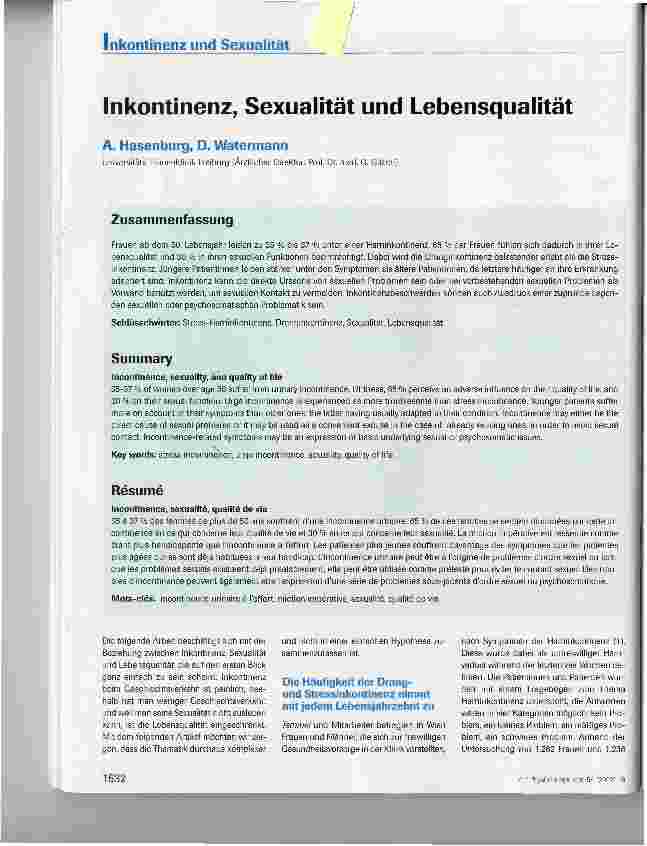 Vorschauseite 1: Inkontinenz, Sexualität und Lebensqualität