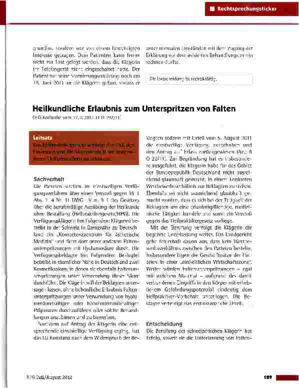Vorschauseite 3: Vergütungspflicht bei Stornierung eines Arzttermins AG Bremen vom 9.2.2012