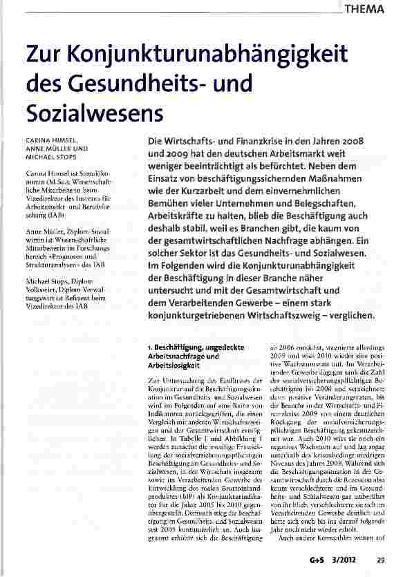 Vorschauseite 1: Zur Konjunkturunabhängigkeit des Gesundheitsund Sozialwesens