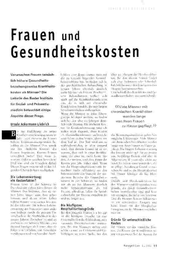 Vorschauseite 1: Frauen und Gesundheitskosten
