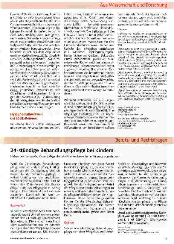 Vorschauseite 2: ESBL-Keime auf der Neugeborenenstation: Harmlose Besiedler oder tödliche Gefahr?
