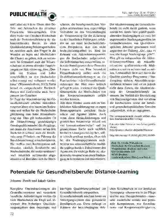 Vorschauseite 1: Potenziale für Gesundheitsberufe: Distance-Learning