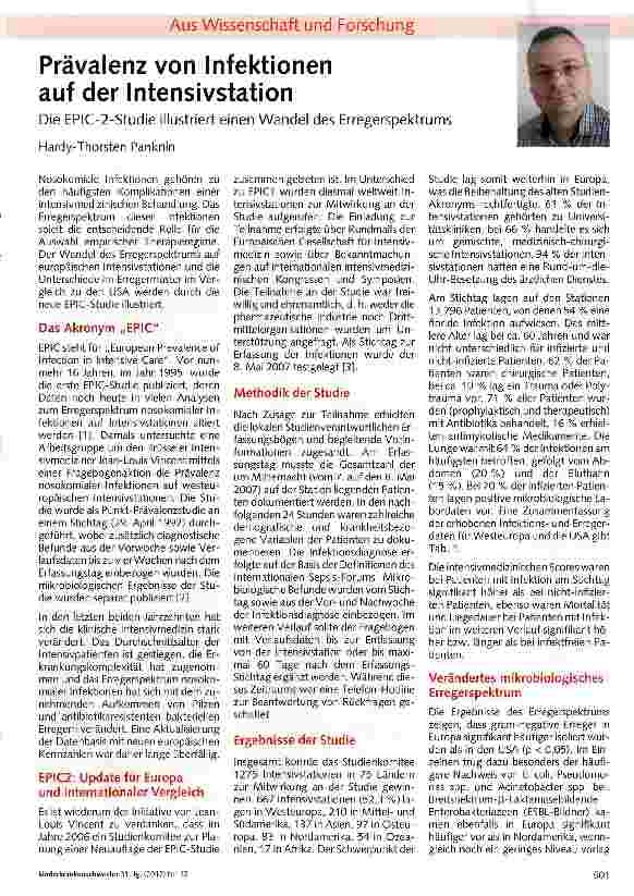 Vorschauseite 1: Prävalenz von Infektionen auf der Intensivstation