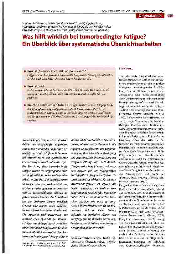 Vorschauseite 1: Was hilft wirklich bei tumorbedingter Fatigue? Ein Überblick über systematische Übersichtsarbeiten