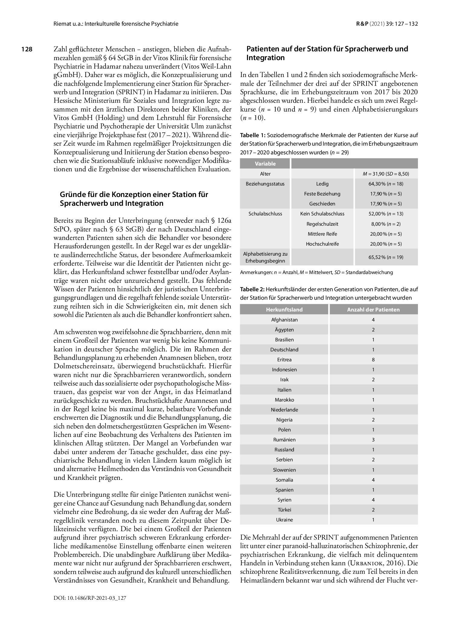 Vorschauseite 2: Interkulturelle forensische Psychiatrie: Die Station für Spracherwerb und Integration (SPRINT)