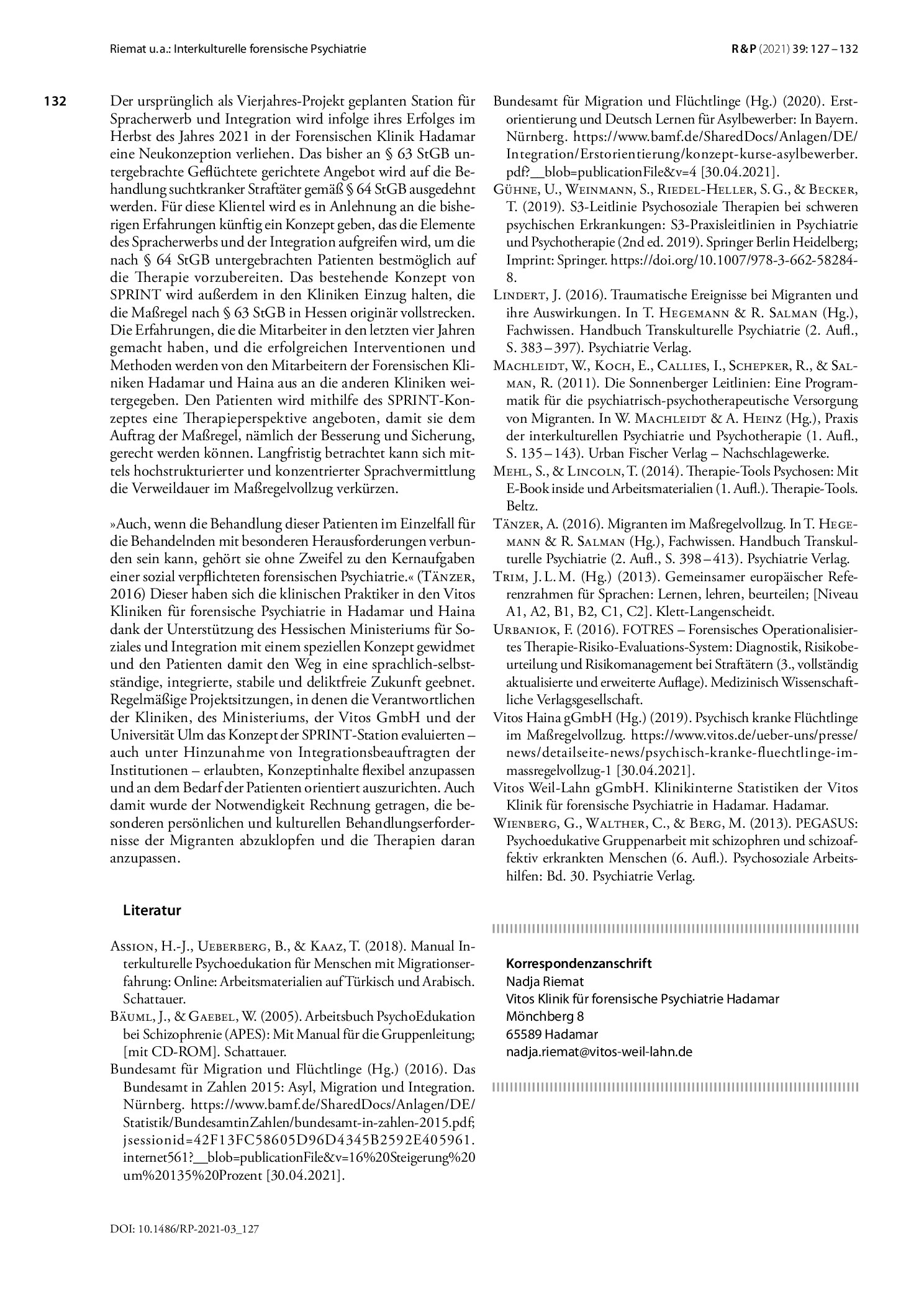 Vorschauseite 6: Interkulturelle forensische Psychiatrie: Die Station für Spracherwerb und Integration (SPRINT)