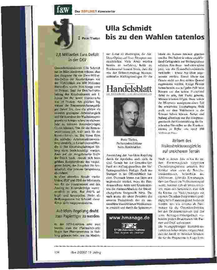 Vorschauseite 1: Ulla Schmidt bis zu den Wahlen tatenlos