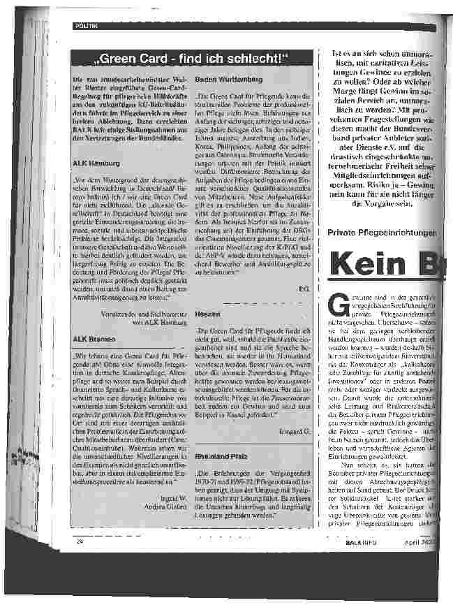Vorschauseite 1: Private Pflegeeinrichtungen: kein Bundesschatzbrief