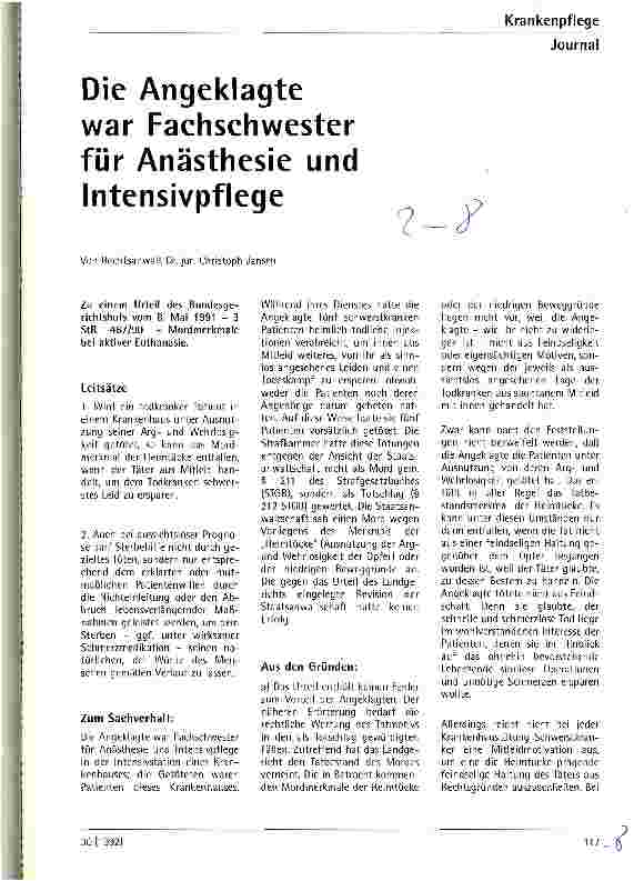 Vorschauseite 1: Die Angeklagte war Fachschwester für Anästhesie und Intensivpflege