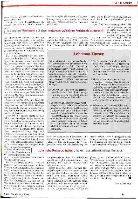 Vorschauseite 2: LBK Hamburg: Unser Ziel ist es, ein Unternehmen zu machen und nicht zuzumachen !