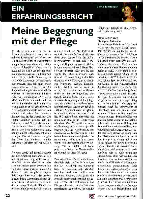 Vorschauseite 1: Meine Begegnung mit der Pflege Leben mit Multipler Sklerose - Ein Erfahrungsbericht