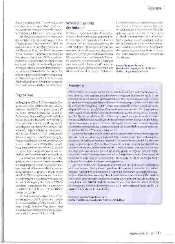 Vorschauseite 2: Übertragung multiresistenter gramnegativer Bakterien (MRGN) auf der Intensivstation