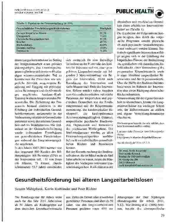Vorschauseite 1: Gesundheitsförderung bei älteren Langzeitarbeitslosen