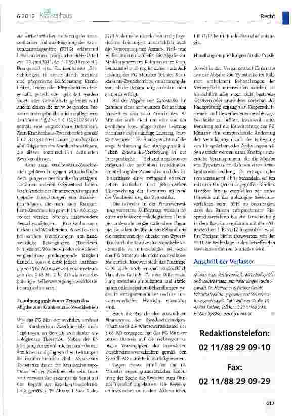 Vorschauseite 2: Steuerbefreiung ambulanter Chemotherapien in Krankenhäusern