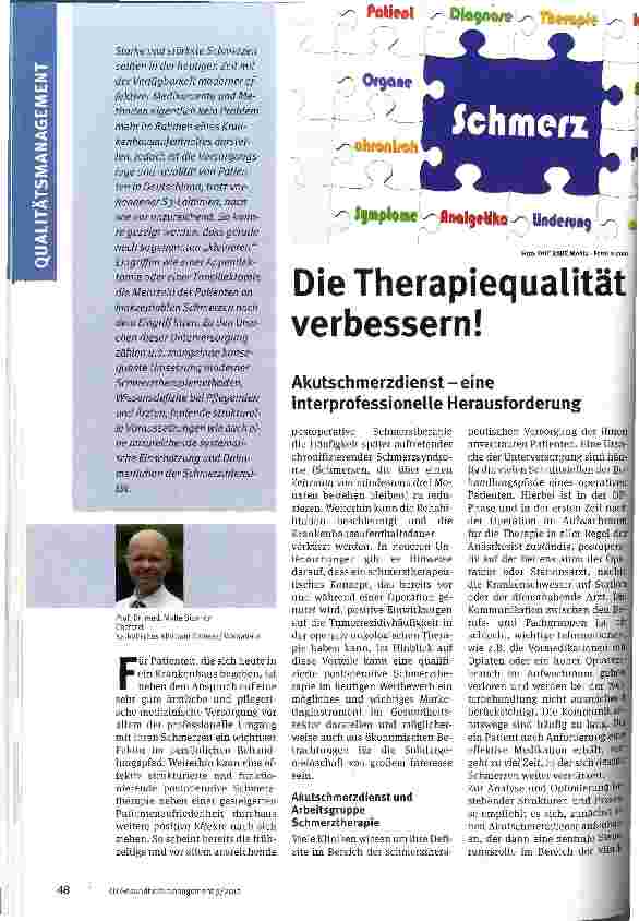 Vorschauseite 1: Therapiequalität verbessern! Akutschmerzdienst - eine interprofessioneüe Herausforderung