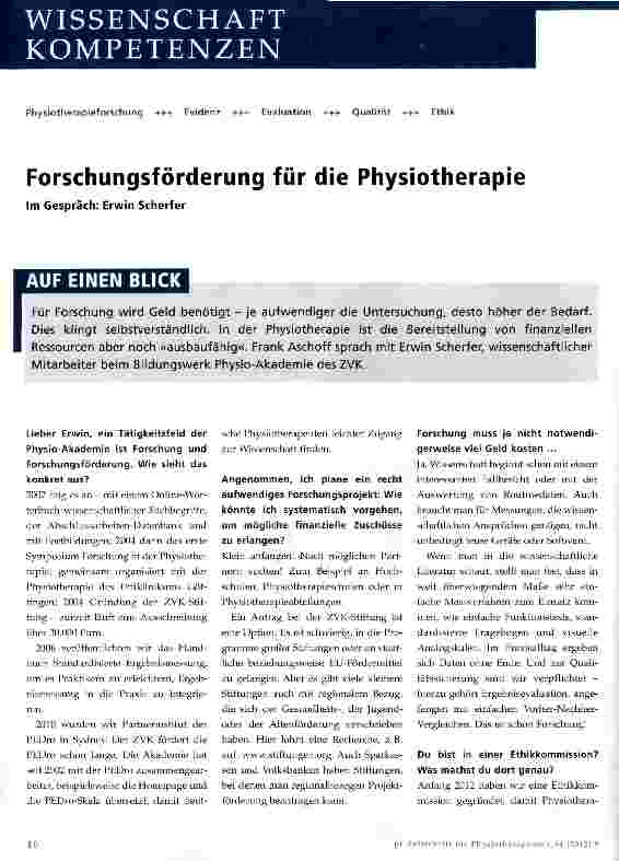 Vorschauseite 1: Forschungsförderung für die Physiotherapie