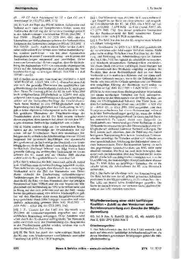 Vorschauseite 5: Arbeitskampfrecht - Wechsel in OT-Mitglied-schaft - SchadensersatzGG Art. 9 Abs. 3; TVG §3; BGB §823 Abs.1, §§26, 31