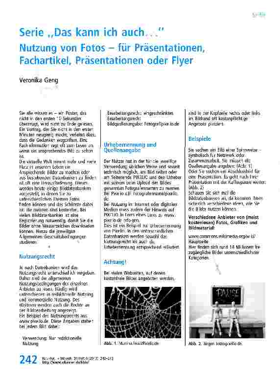 Vorschauseite 1: Serie „Das kann ich auch. .. Nutzung von Fotos - für Präsentationen, Fachartikel Präsentationen oder Flyer