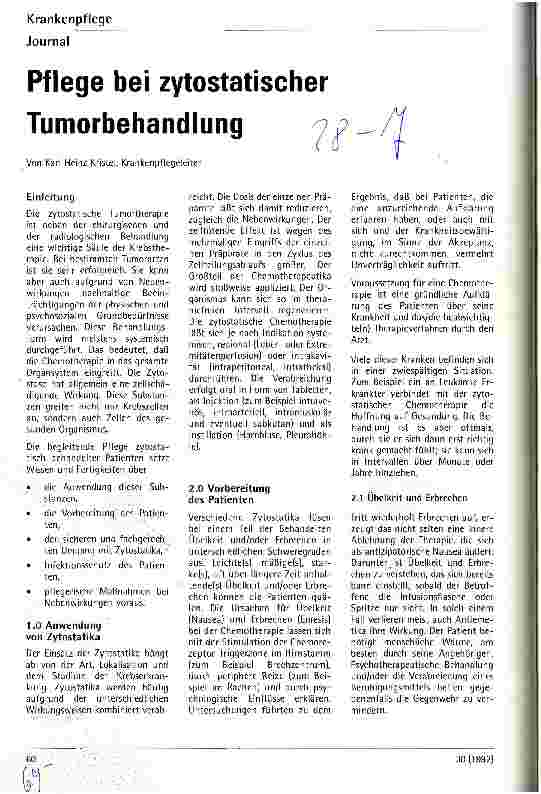 Vorschauseite 1: Pflege bei zytostatischer Tumorbehandlung