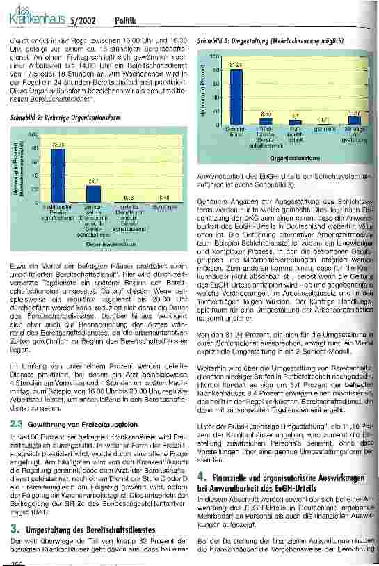 Vorschauseite 2: Einschätzung der Auswirkungen bei Umsetzung des EuGH-Urteils zum Bereitschaftsdienst Ergebnisse der DKG-Umfrage vom Herbst 2001
