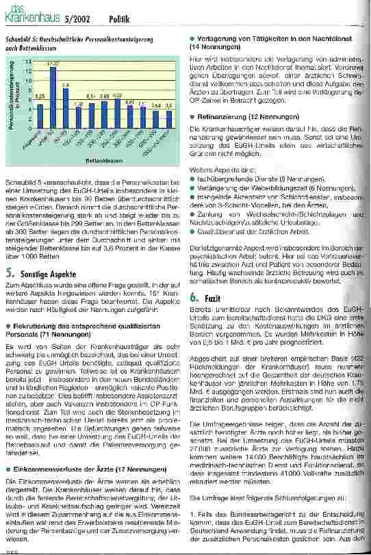 Vorschauseite 4: Einschätzung der Auswirkungen bei Umsetzung des EuGH-Urteils zum Bereitschaftsdienst Ergebnisse der DKG-Umfrage vom Herbst 2001