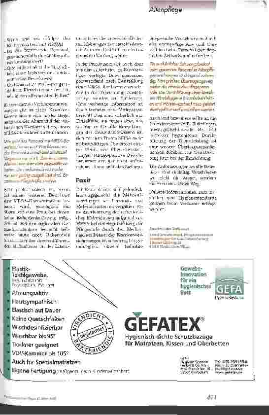 Vorschauseite 4: MRSA-Kolonisation/Infektion in Einrichtungen der stationären Altenhilfe
