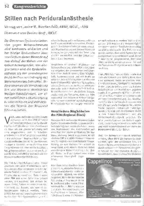Vorschauseite 1: Stillen nach PeriduralanästhesieVortrag von Janice M. Riordan EdD, ARNP, IBCLC, FAAN (Übersetzungstext)