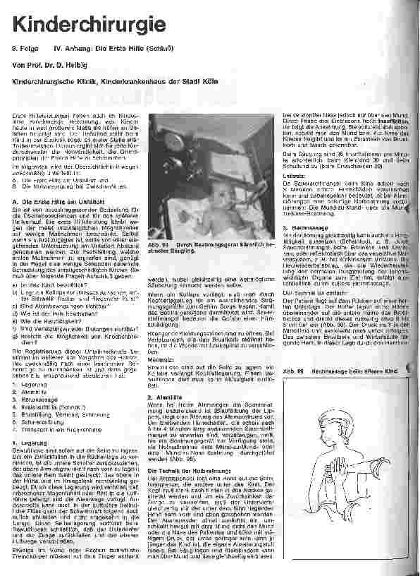 Vorschauseite 1: Kinderchirurgie 9. Folge: IV. Anhang: Die Erste Hilfe (Schluß)
