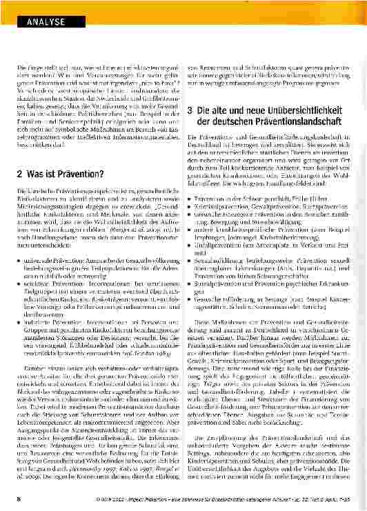 Vorschauseite 2: Prävention Eine Spielwiese für Einzelaktivitäten heterogener Akteure?