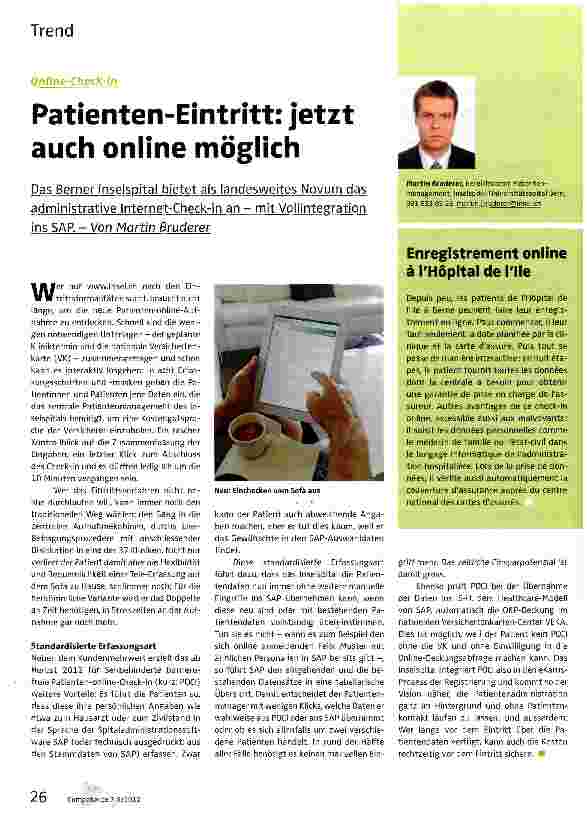 Vorschauseite 1: Patienten-Eintritt: jetzt auch online möglich