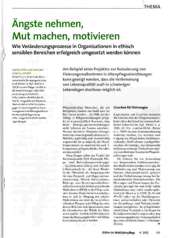 Vorschauseite 1: Ängste nehmen, Mut machen, motivieren Wie Veränderungsprozesse in Organisationen in ethisch sensiblen Bereichen erfolgreich umgesetzt werden können