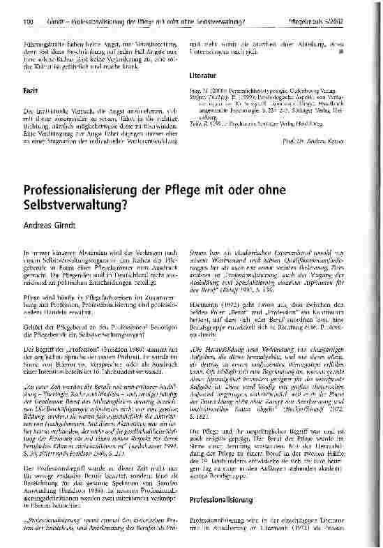Vorschauseite 1: Professionalisierung der Pflege mit oder ohne Selbstverwaltung?