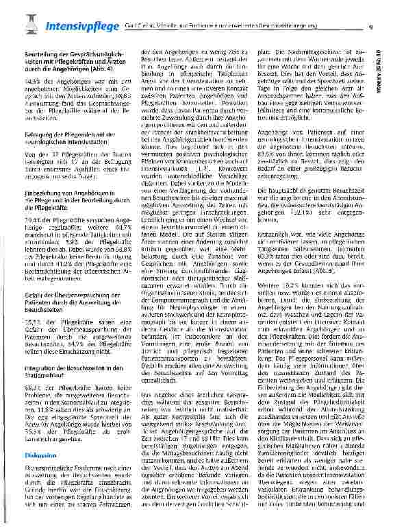 Vorschauseite 3: Vorteile und Probleme einer erweiterten Besuchszeitenregelung auf einer Neurologischen Intensivstation