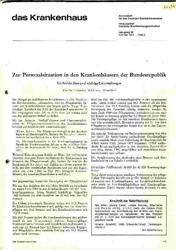 Vorschauseite 1: Zur Personalsituation in den Krankenhäusern der Bundesrepublik Deutschland
