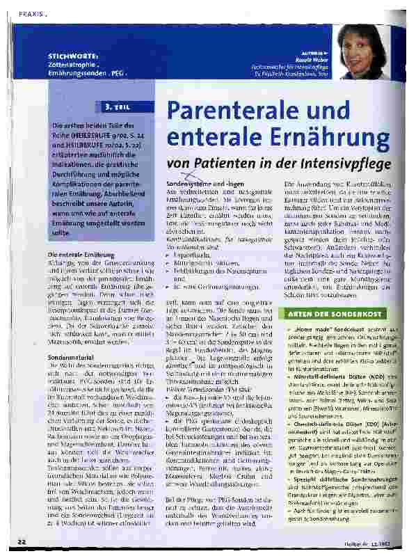 Vorschauseite 1: Parenterale und enterale Ernährung von Patienten in der Intensivpflege 3. Teil