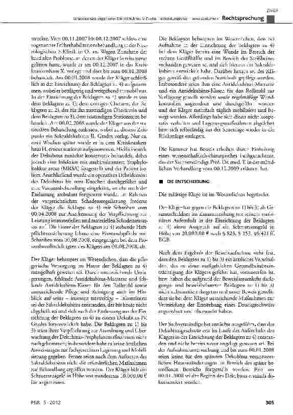 Vorschauseite 2: Schadensersatz wegen eines Sakraldekubitus IV. Grades Behandlungsfehler - Beweislastumkehr BGB §253, §278, §421, §823