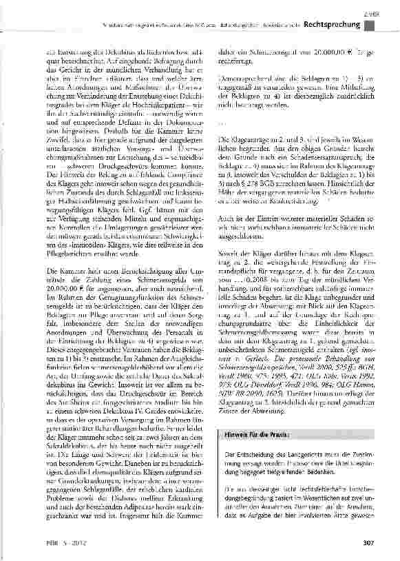 Vorschauseite 4: Schadensersatz wegen eines Sakraldekubitus IV. Grades Behandlungsfehler - Beweislastumkehr BGB §253, §278, §421, §823