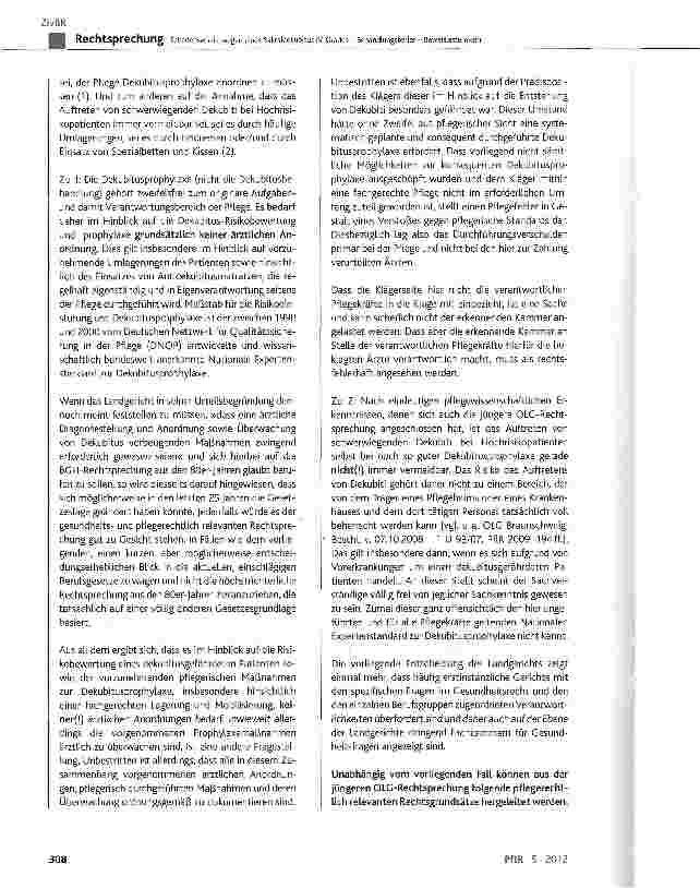 Vorschauseite 5: Schadensersatz wegen eines Sakraldekubitus IV. Grades Behandlungsfehler - Beweislastumkehr BGB §253, §278, §421, §823