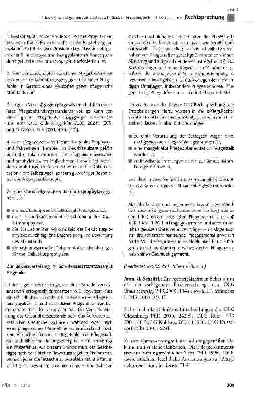 Vorschauseite 6: Schadensersatz wegen eines Sakraldekubitus IV. Grades Behandlungsfehler - Beweislastumkehr BGB §253, §278, §421, §823