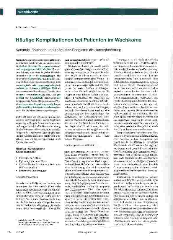 Vorschauseite 1: Häufige Komplikationen bei Patienten im Wachkoma