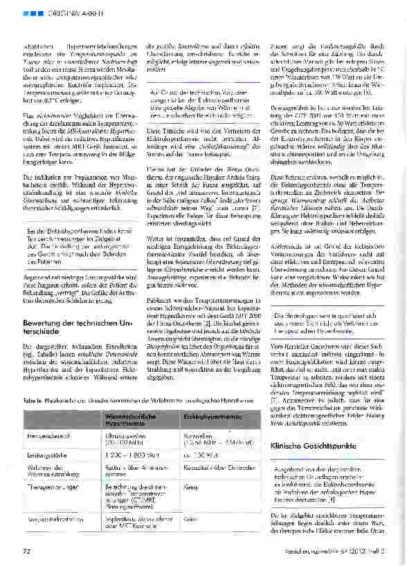 Vorschauseite 3: Die regionale Elektrohyperthermie - technische Grundlagen, klinische Resultate und versicherungsmedizinische Aspekte