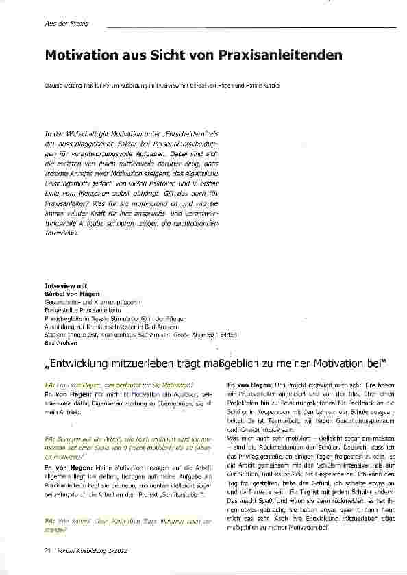 Vorschauseite 1: Motivation aus Sicht von Praxisanleitenden